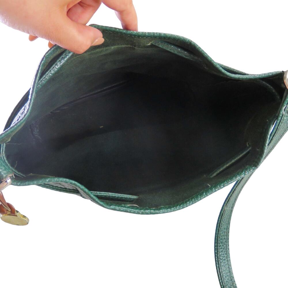 1980s Vintage Dooney & Bourke Forrest Green Leather Drawstring Crossbody Bag - Picture 7 of 10